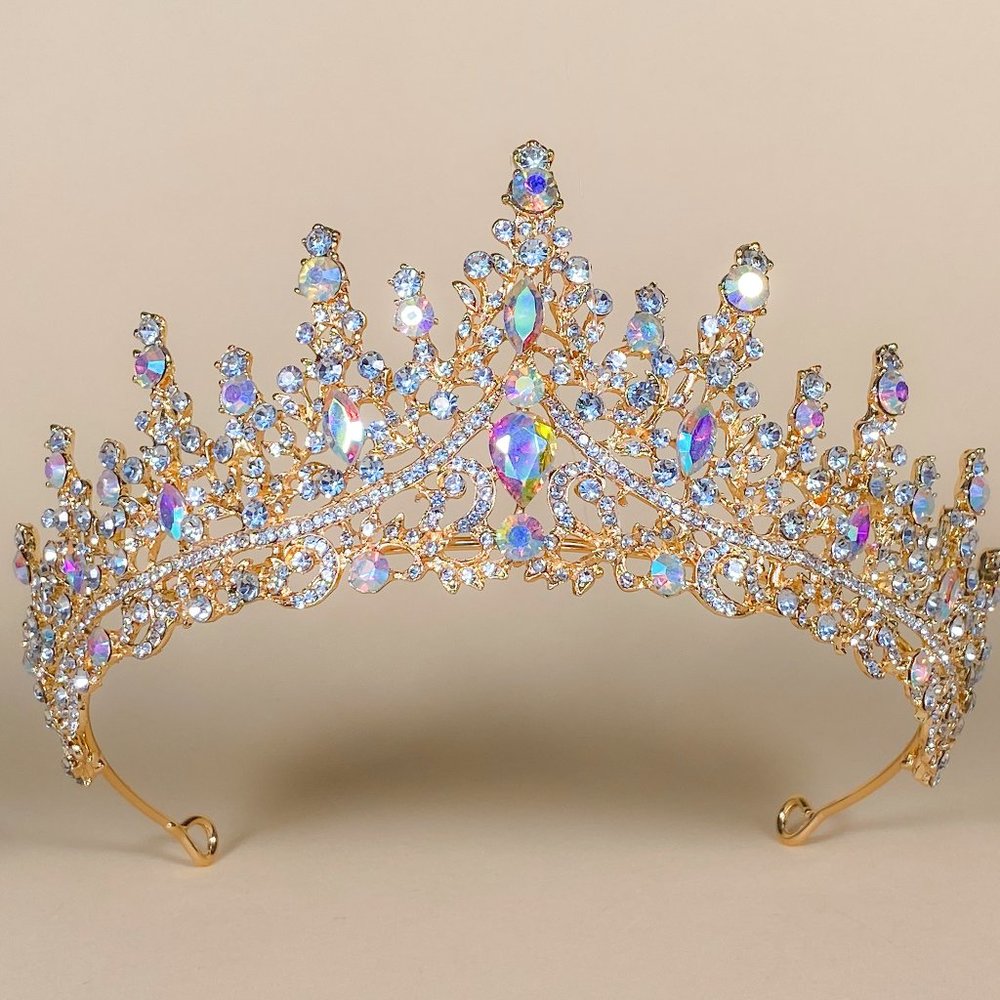 Gold or Silver Tiara Crown for Women, AB Rhinestones Tiara, Rainbow Crown